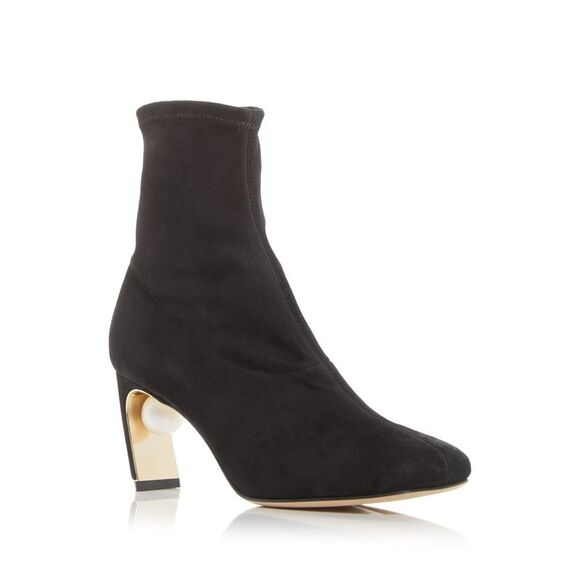 NICHOLAS KIRKWOOD Womens Black Faux-Pearl Heel Maeva Leather Heeled Boots 38 - Picture 1 of 1